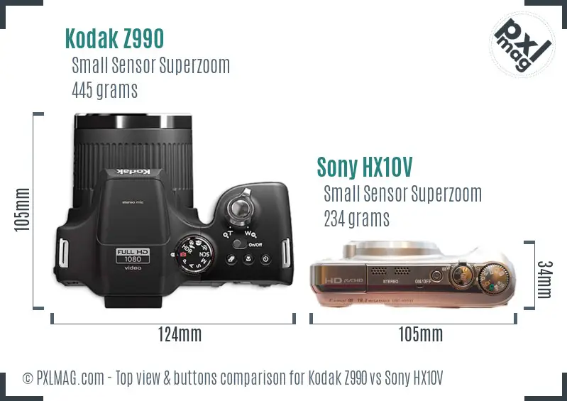 Kodak Z990 vs Sony HX10V top view buttons comparison