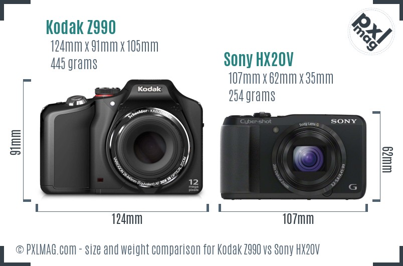 Kodak Z990 vs Sony HX20V size comparison Kodak Z990 vs Sony HX20V size comparison