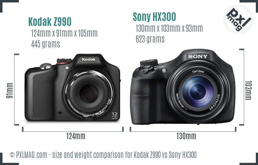 Kodak Z990 vs Sony HX300 size comparison