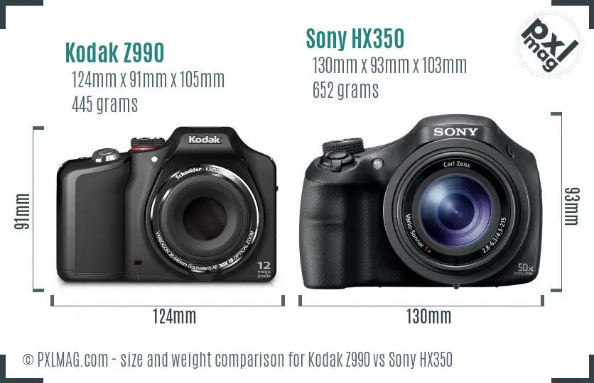 Kodak Z990 vs Sony HX350 size comparison