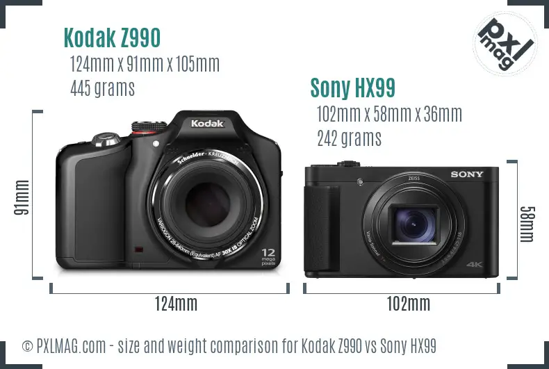 Kodak Z990 vs Sony HX99 size comparison