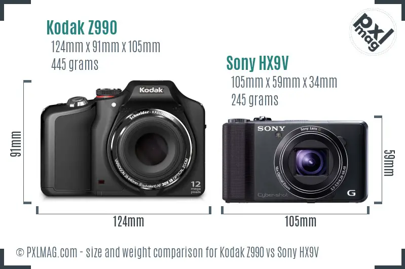 Kodak Z990 vs Sony HX9V size comparison Kodak Z990 vs Sony HX9V size comparison