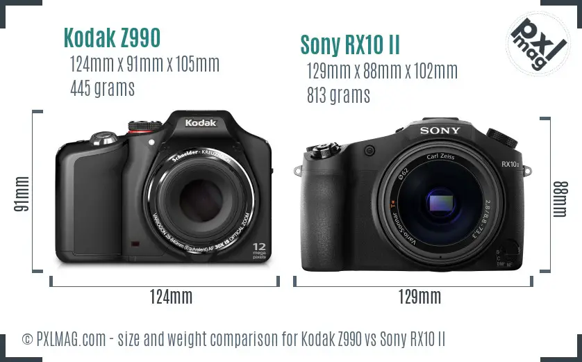 Kodak Z990 vs Sony RX10 II size comparison