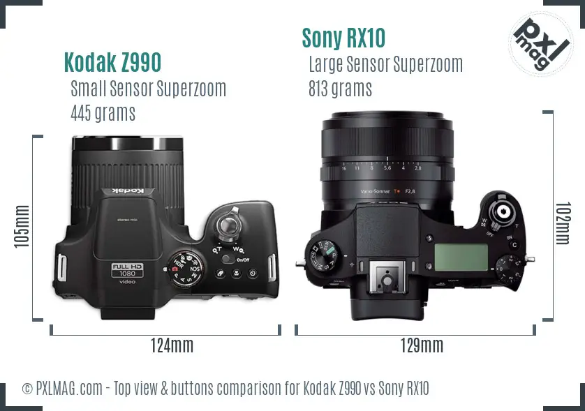 Kodak Z990 vs Sony RX10 top view buttons comparison