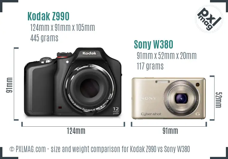 Kodak Z990 vs Sony W380 size comparison