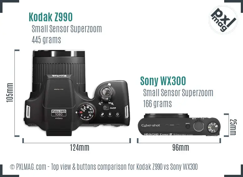 Kodak Z990 vs Sony WX300 top view buttons comparison