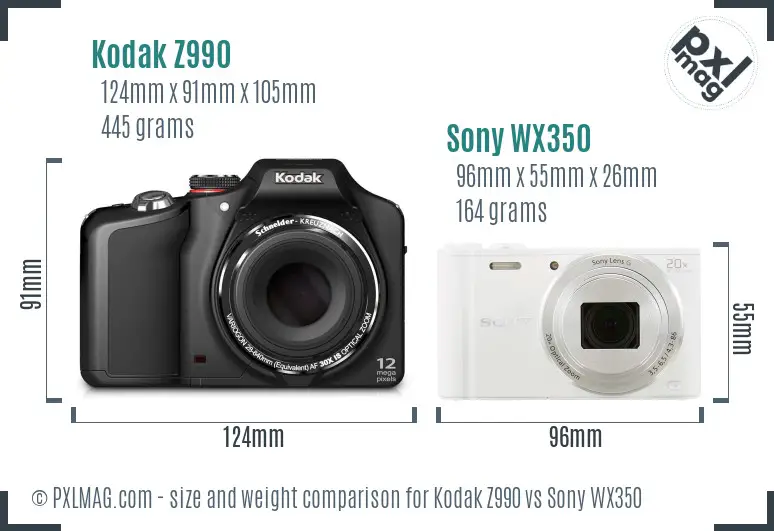 Kodak Z990 vs Sony WX350 size comparison