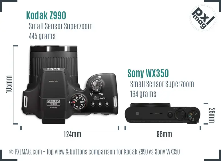 Kodak Z990 vs Sony WX350 top view buttons comparison