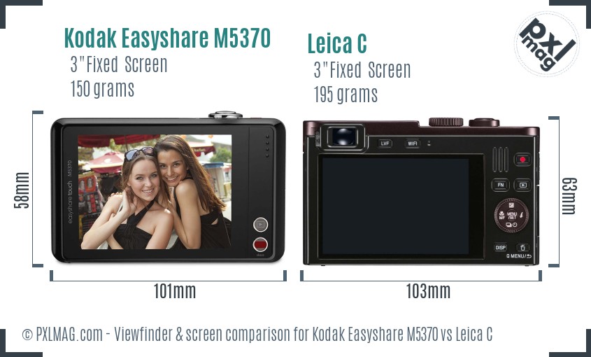 Kodak Easyshare M5370 vs Leica C Screen and Viewfinder comparison