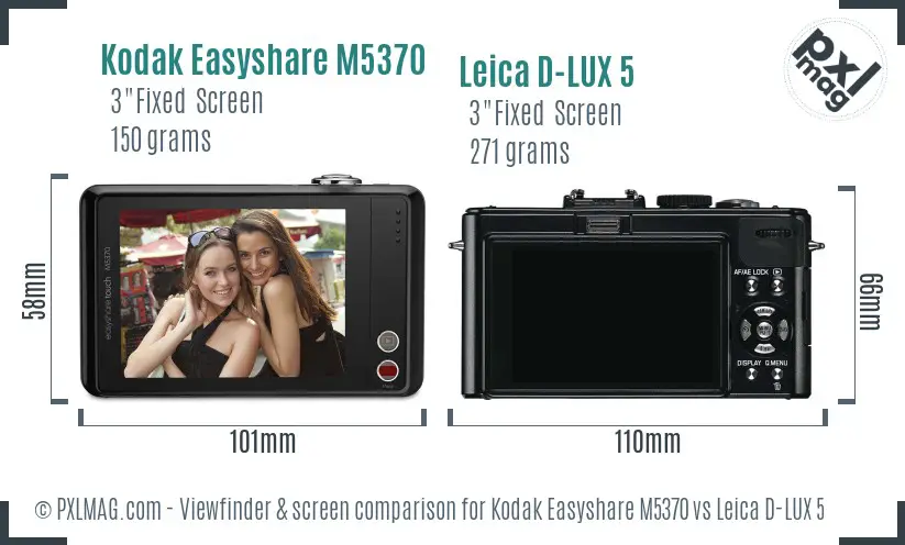 Kodak Easyshare M5370 vs Leica D-LUX 5 Screen and Viewfinder comparison