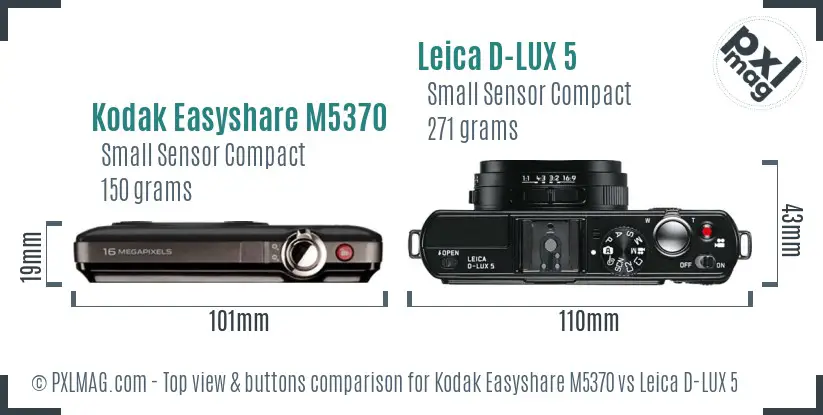 Kodak Easyshare M5370 vs Leica D-LUX 5 top view buttons comparison