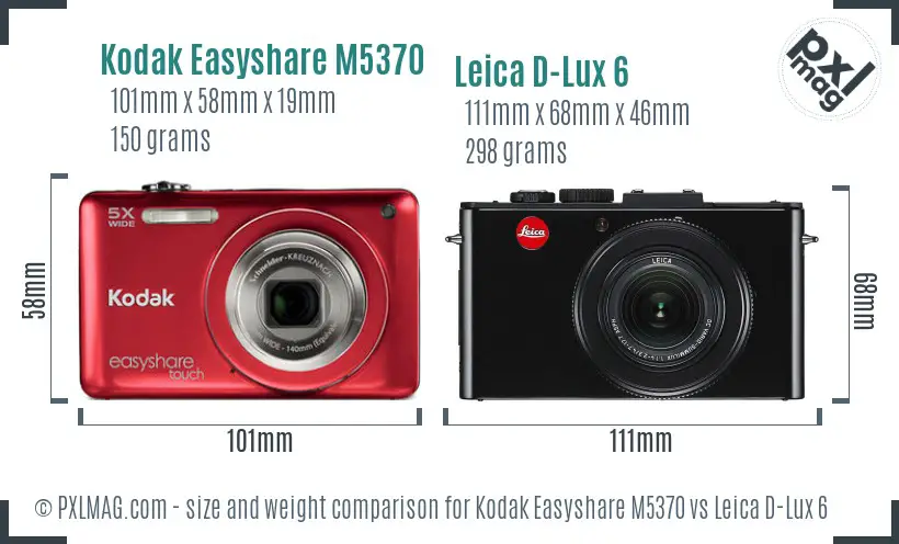 Kodak Easyshare M5370 vs Leica D-Lux 6 size comparison
