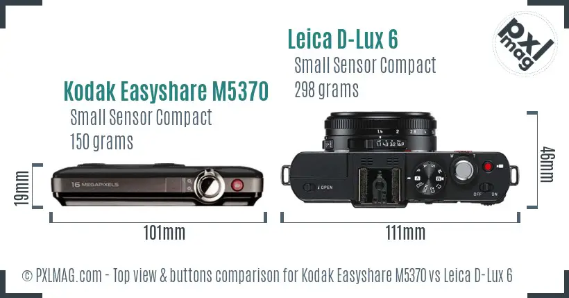 Kodak Easyshare M5370 vs Leica D-Lux 6 top view buttons comparison
