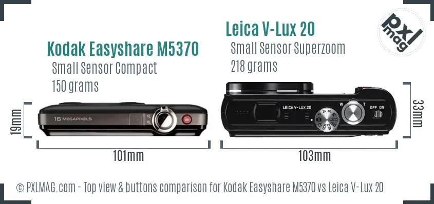 Kodak Easyshare M5370 vs Leica V-Lux 20 top view buttons comparison