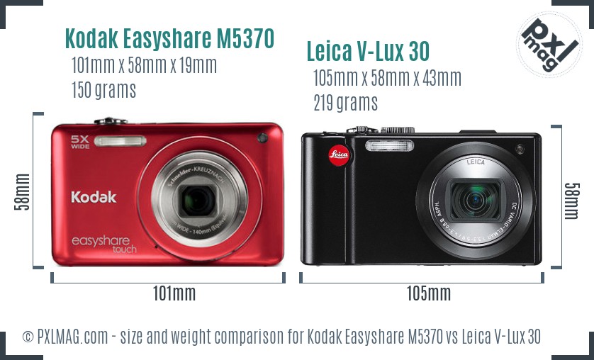 Kodak Easyshare M5370 vs Leica V-Lux 30 size comparison
