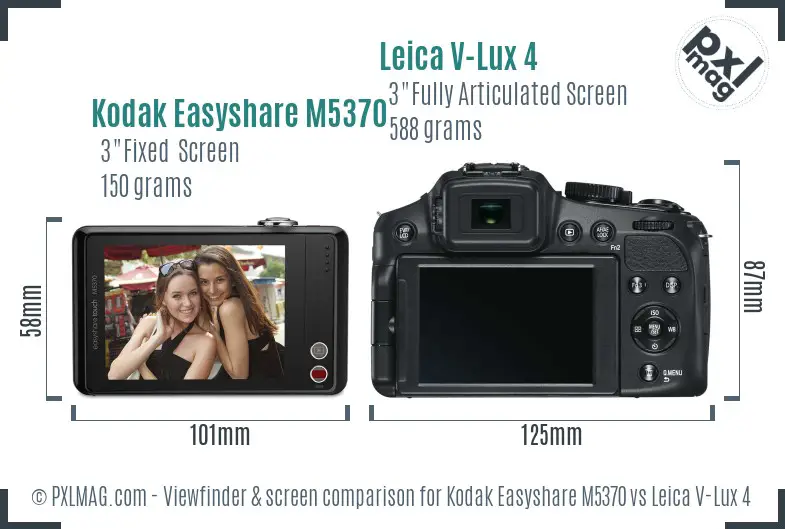 Kodak Easyshare M5370 vs Leica V-Lux 4 Screen and Viewfinder comparison