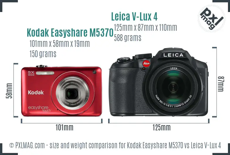 Kodak Easyshare M5370 vs Leica V-Lux 4 size comparison