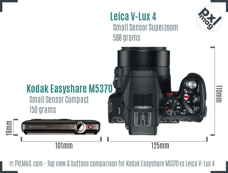 Kodak Easyshare M5370 vs Leica V-Lux 4 top view buttons comparison