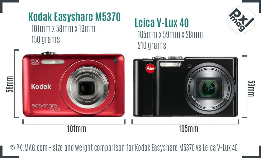 Kodak Easyshare M5370 vs Leica V-Lux 40 size comparison