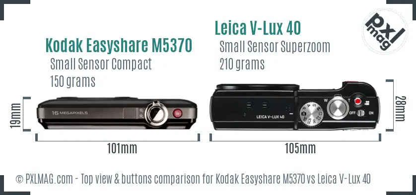 Kodak Easyshare M5370 vs Leica V-Lux 40 top view buttons comparison
