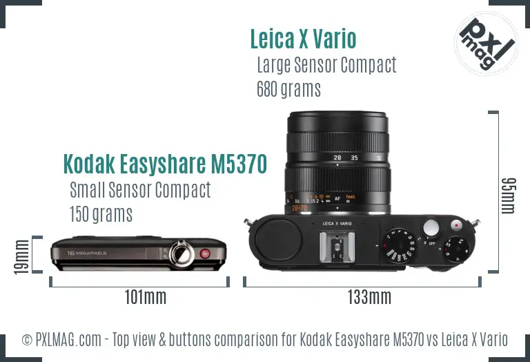 Kodak Easyshare M5370 vs Leica X Vario top view buttons comparison