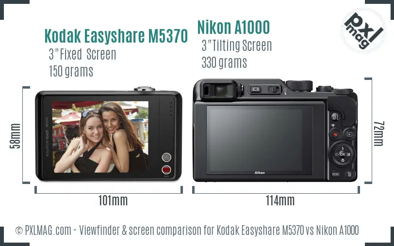 Kodak Easyshare M5370 vs Nikon A1000 Screen and Viewfinder comparison