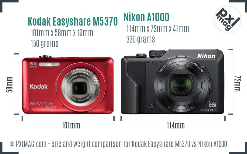 Kodak Easyshare M5370 vs Nikon A1000 size comparison
