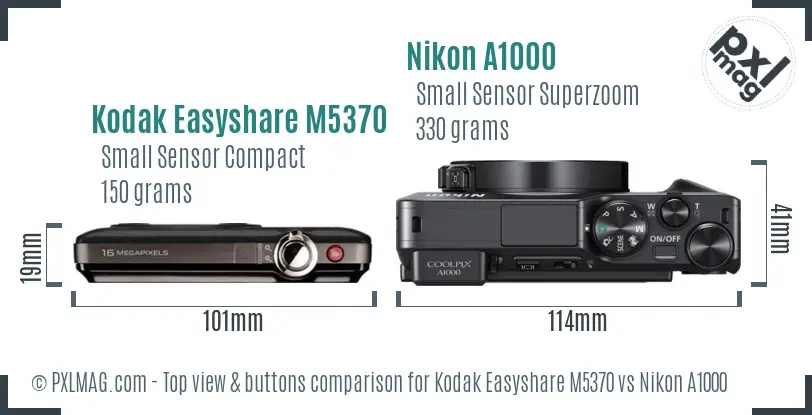 Kodak Easyshare M5370 vs Nikon A1000 top view buttons comparison
