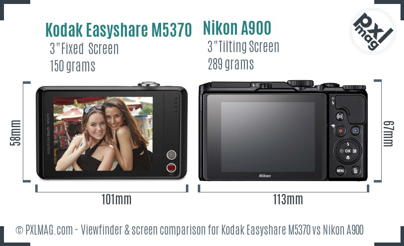 Kodak Easyshare M5370 vs Nikon A900 Screen and Viewfinder comparison