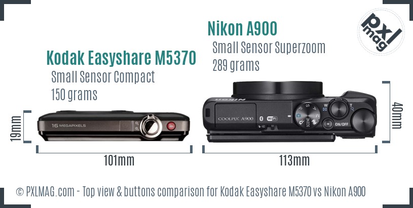 Kodak Easyshare M5370 vs Nikon A900 top view buttons comparison