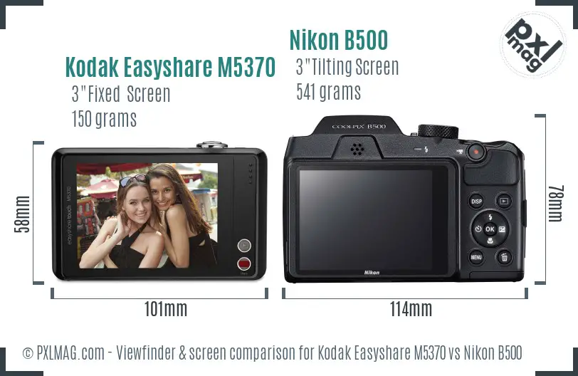 Kodak Easyshare M5370 vs Nikon B500 Screen and Viewfinder comparison
