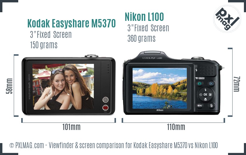Kodak Easyshare M5370 vs Nikon L100 Screen and Viewfinder comparison