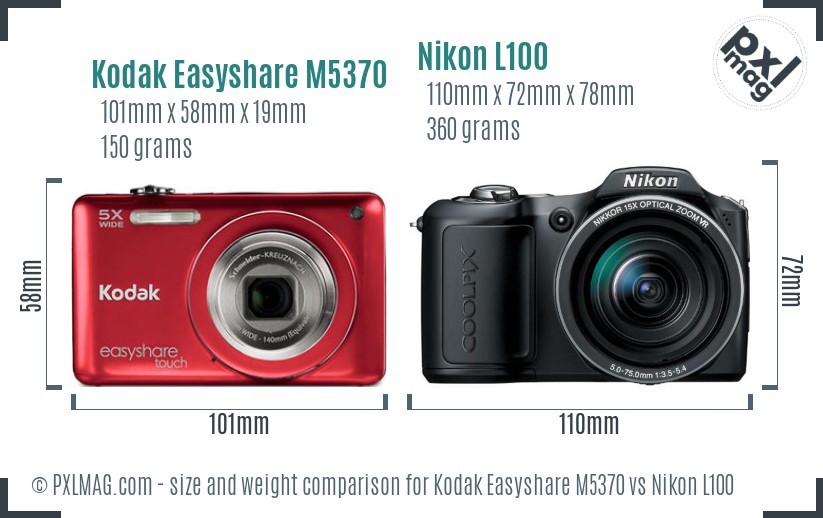 Kodak Easyshare M5370 vs Nikon L100 size comparison Kodak Easyshare M5370 vs Nikon L100 size comparison