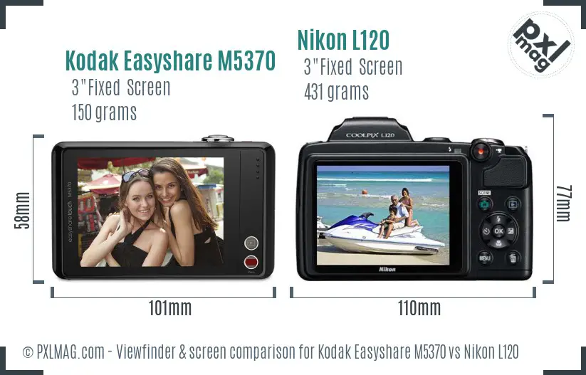 Kodak Easyshare M5370 vs Nikon L120 Screen and Viewfinder comparison