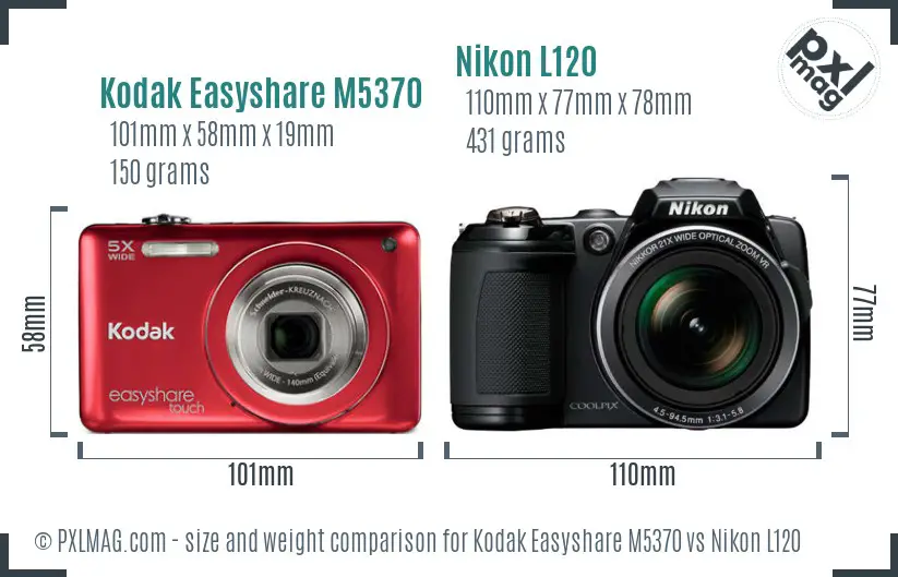 Kodak Easyshare M5370 vs Nikon L120 size comparison