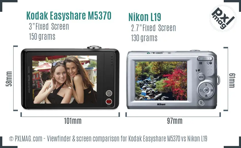 Kodak Easyshare M5370 vs Nikon L19 Screen and Viewfinder comparison