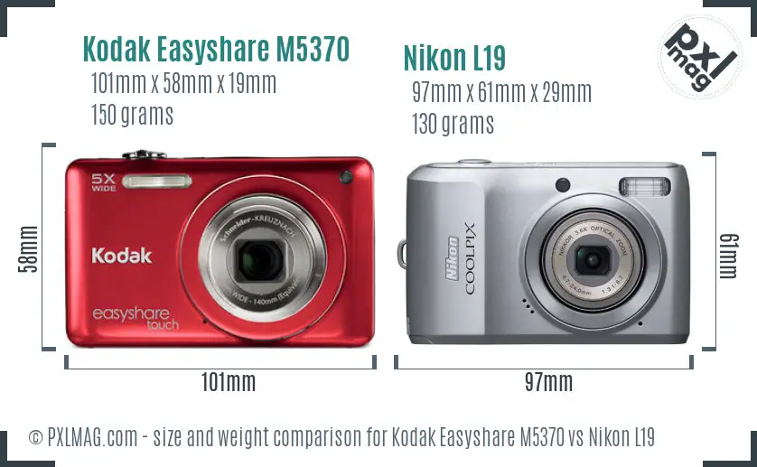 Kodak Easyshare M5370 vs Nikon L19 size comparison