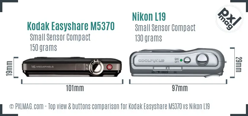 Kodak Easyshare M5370 vs Nikon L19 top view buttons comparison