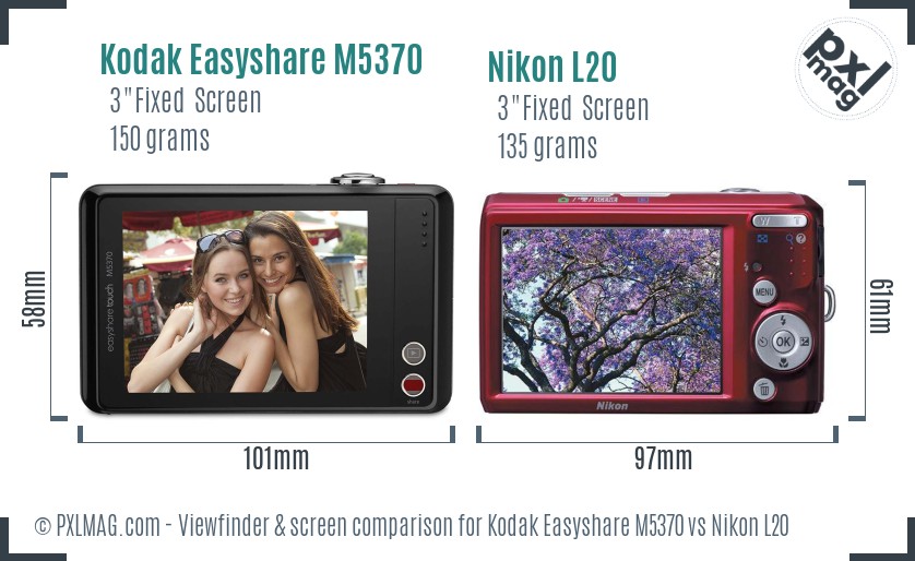 Kodak Easyshare M5370 vs Nikon L20 Screen and Viewfinder comparison
