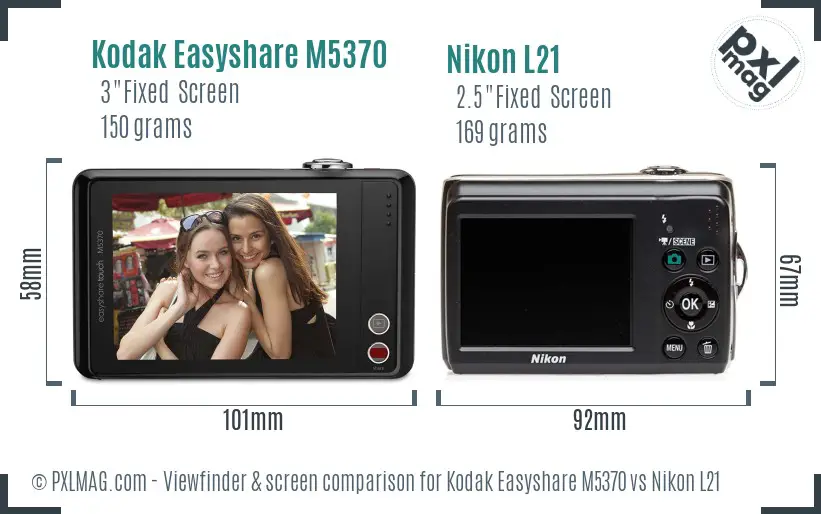 Kodak Easyshare M5370 vs Nikon L21 Screen and Viewfinder comparison