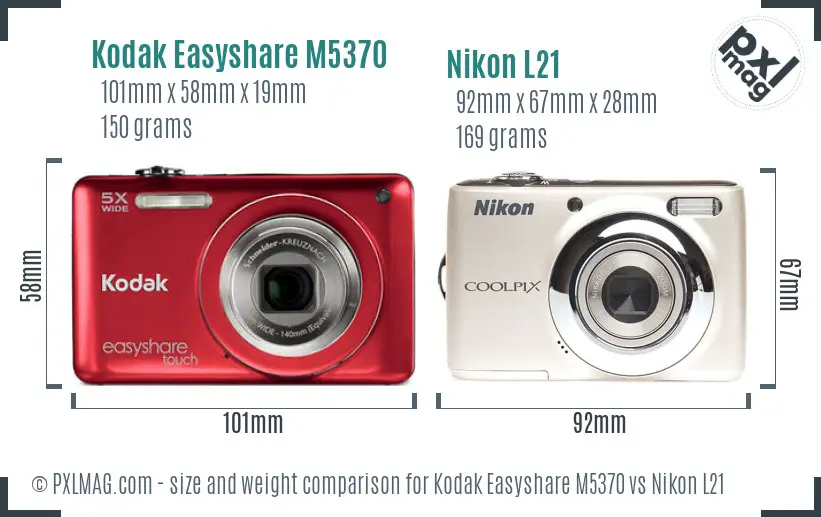 Kodak Easyshare M5370 vs Nikon L21 size comparison