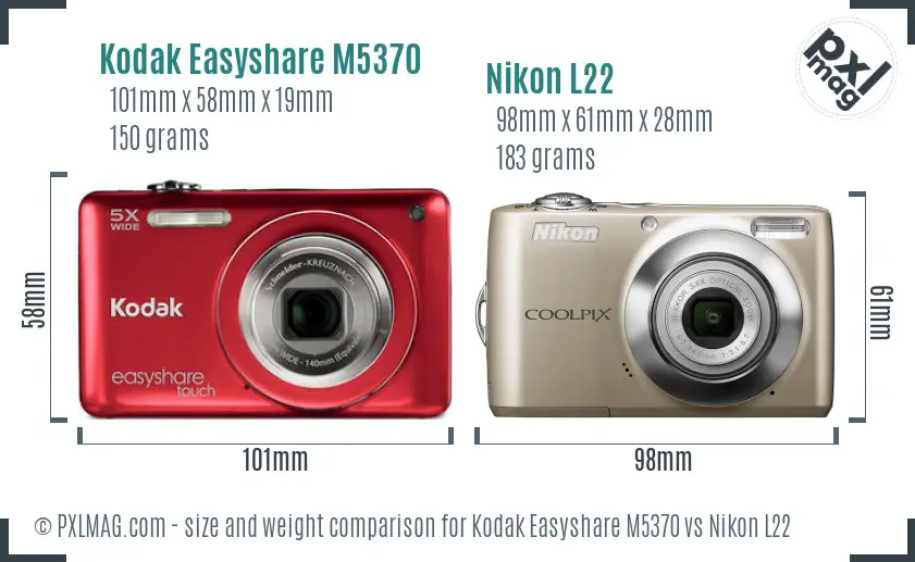 Kodak Easyshare M5370 vs Nikon L22 size comparison