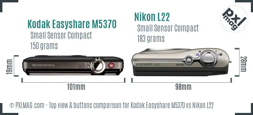 Kodak Easyshare M5370 vs Nikon L22 top view buttons comparison