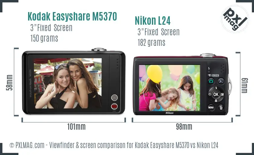 Kodak Easyshare M5370 vs Nikon L24 Screen and Viewfinder comparison