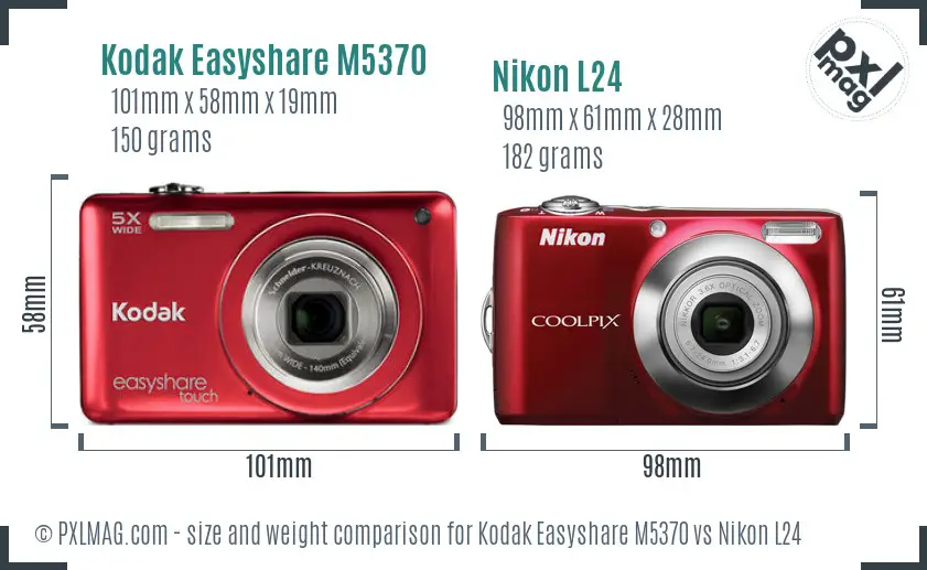 Kodak Easyshare M5370 vs Nikon L24 size comparison