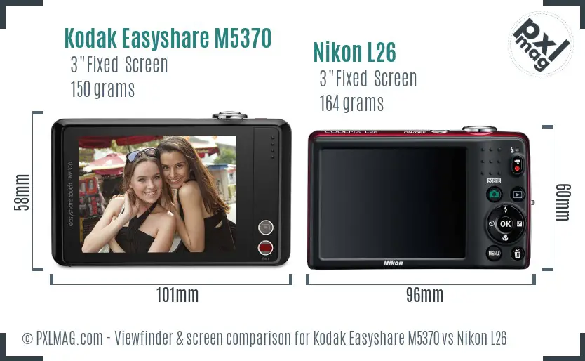Kodak Easyshare M5370 vs Nikon L26 Screen and Viewfinder comparison