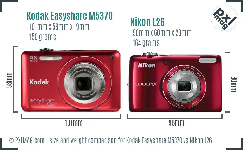 Kodak Easyshare M5370 vs Nikon L26 size comparison Kodak Easyshare M5370 vs Nikon L26 size comparison