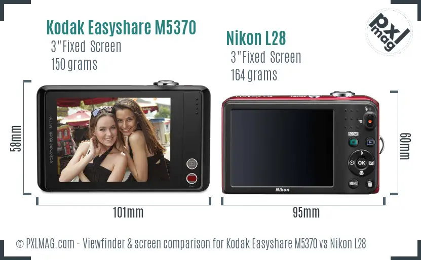 Kodak Easyshare M5370 vs Nikon L28 Screen and Viewfinder comparison