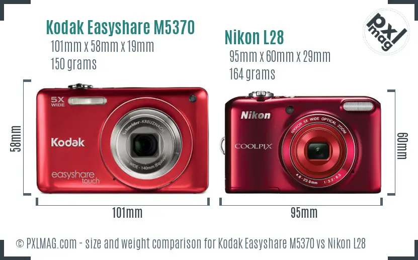 Kodak Easyshare M5370 vs Nikon L28 size comparison