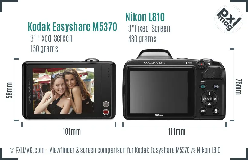 Kodak Easyshare M5370 vs Nikon L810 Screen and Viewfinder comparison